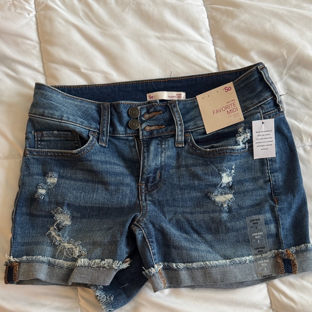 SO Women's Ripped Jean Shorts - Dark Blue